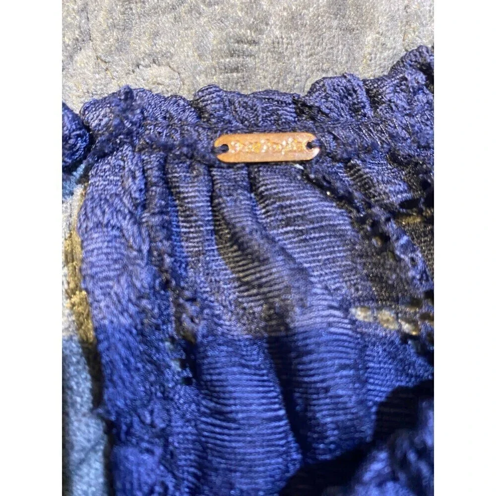 Free People Navy Blue Olivia Balloon Sleeve Lace Blouse Size Medium